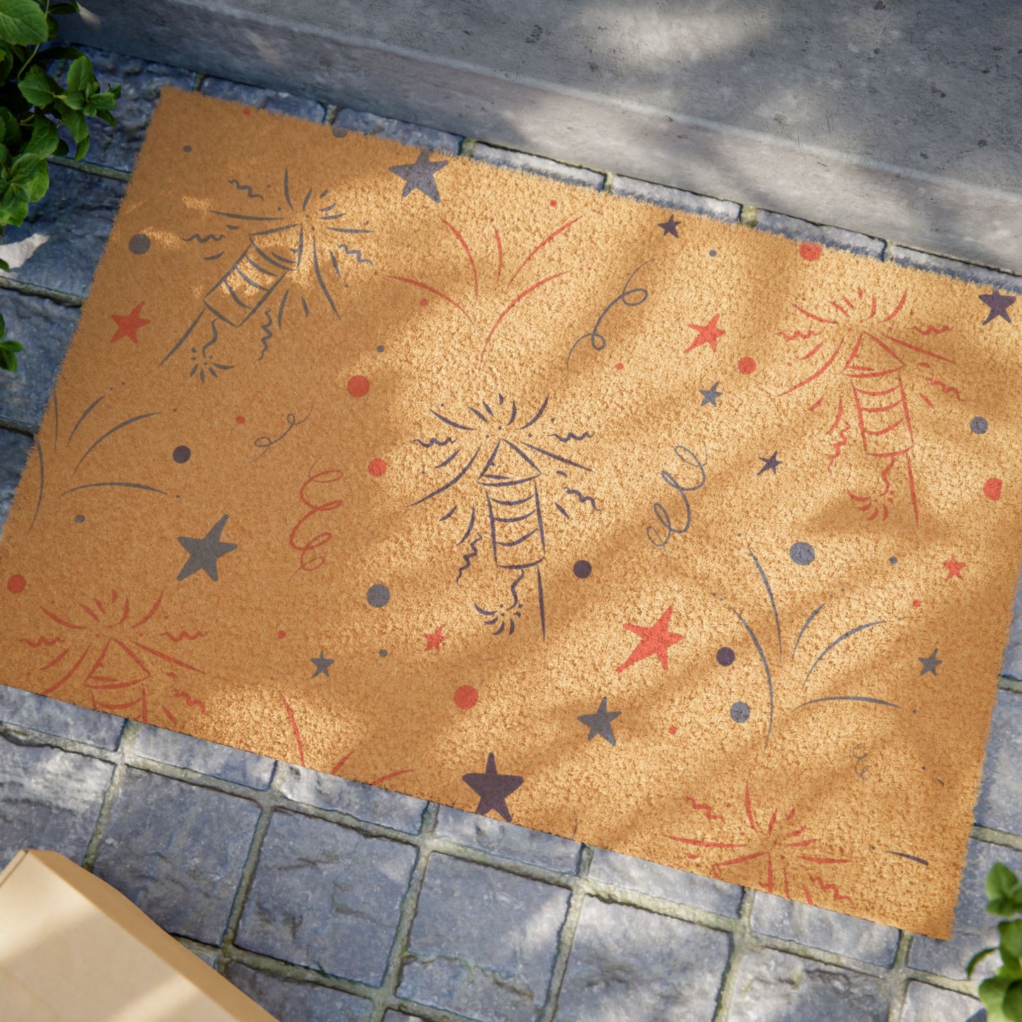 Patriotic Fireworks Doormat — Red White Blue Star Welcome Mat