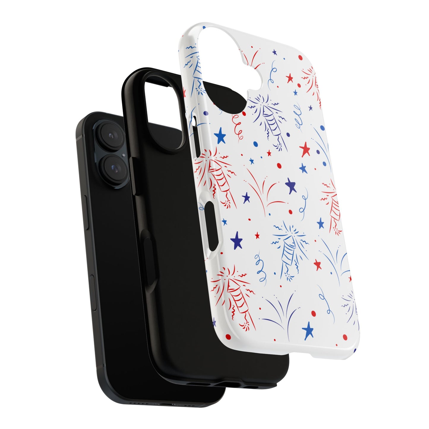 Patriotic Fireworks Tough Phone Case — Red, White & Blue Star Confetti Design