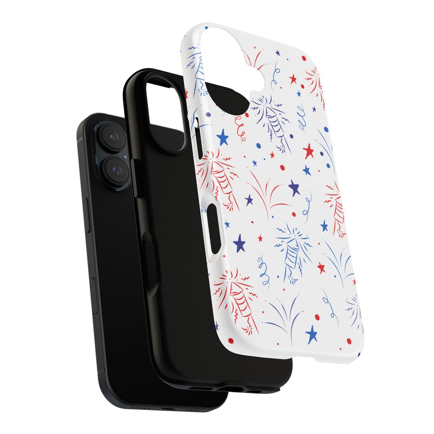 Patriotic Fireworks Tough Phone Case — Red, White & Blue Star Confetti Design