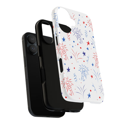 Patriotic Fireworks Tough Phone Case — Red, White & Blue Star Confetti Design