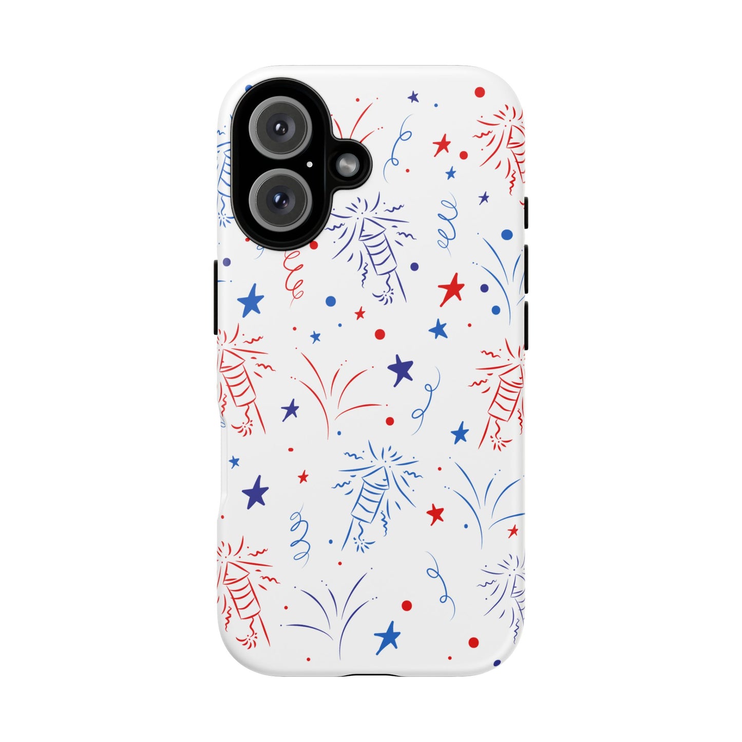 Patriotic Fireworks Tough Phone Case — Red, White & Blue Star Confetti Design