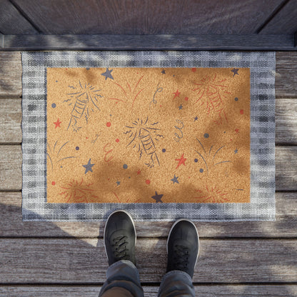 Patriotic Fireworks Doormat — Red White Blue Star Welcome Mat