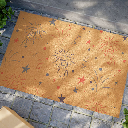Patriotic Fireworks Doormat — Red White Blue Star Welcome Mat