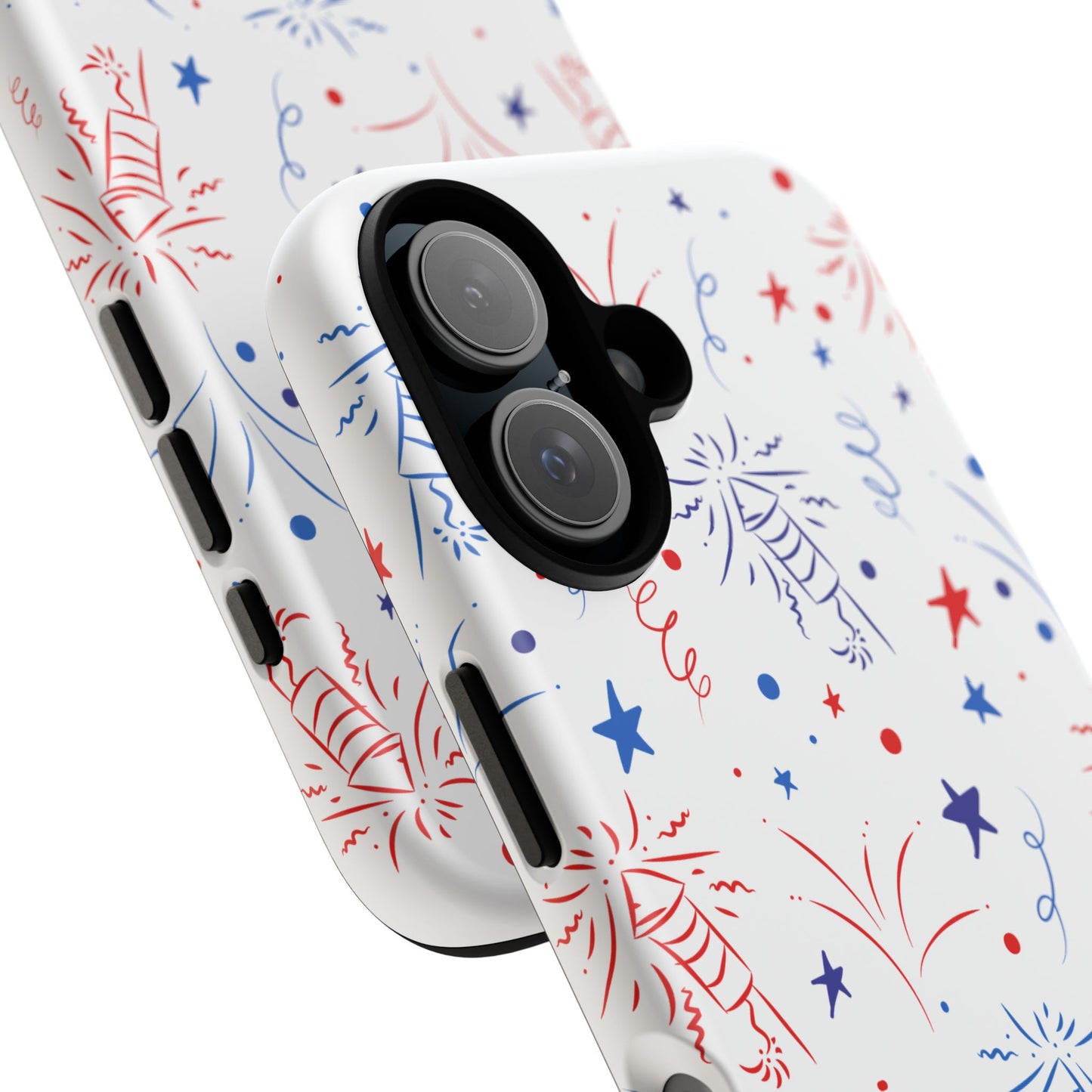 Patriotic Fireworks Tough Phone Case — Red, White & Blue Star Confetti Design