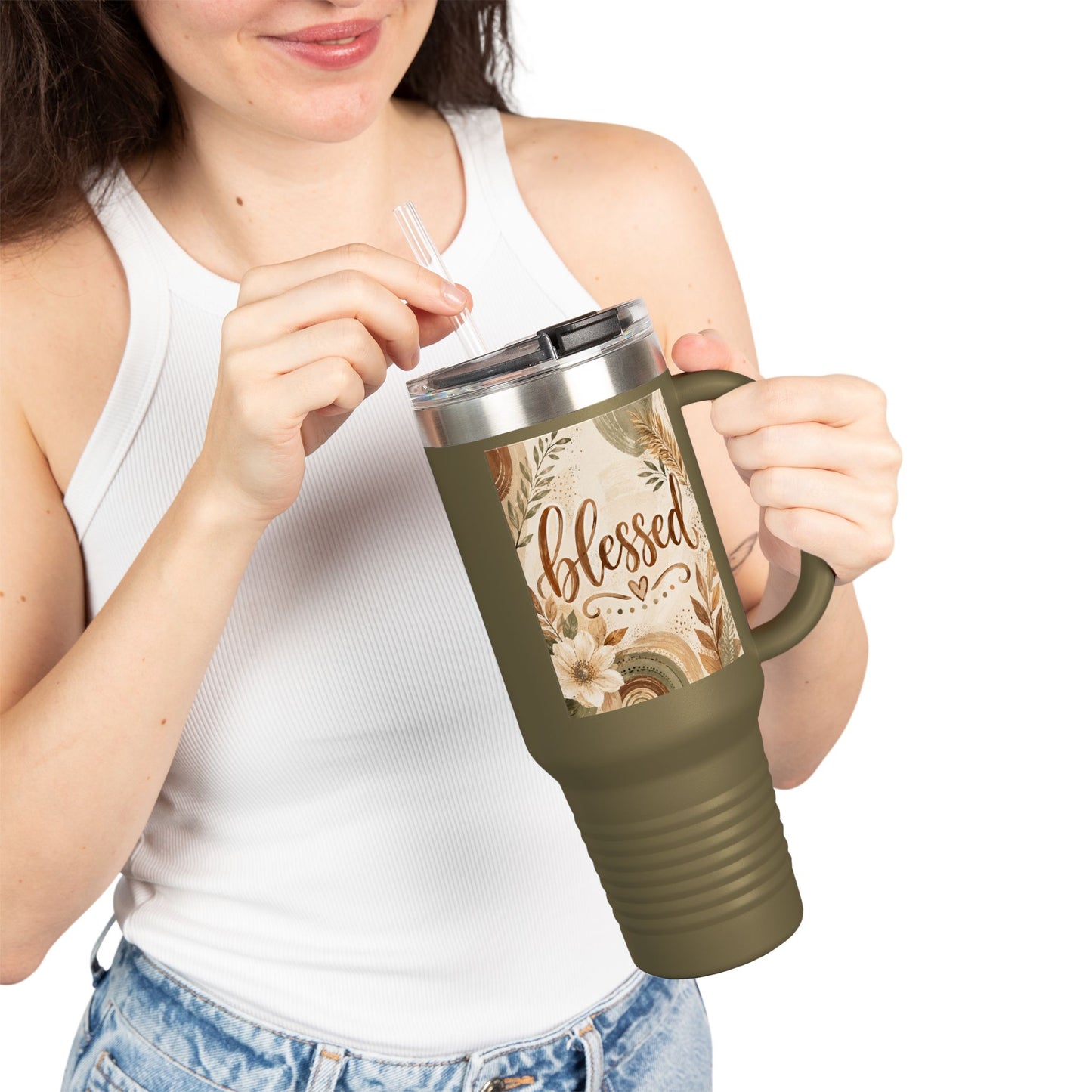 Blessed Floral Travel Mug – 40oz Insulated Tumbler