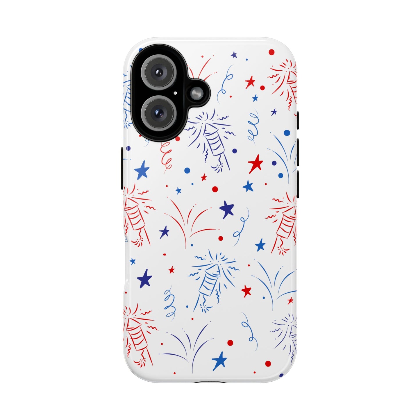 Patriotic Fireworks Tough Phone Case — Red, White & Blue Star Confetti Design