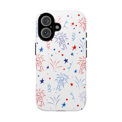 Patriotic Fireworks Tough Phone Case — Red, White & Blue Star Confetti Design