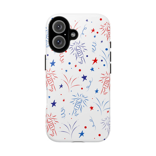 Patriotic Fireworks Tough Phone Case — Red, White & Blue Star Confetti Design