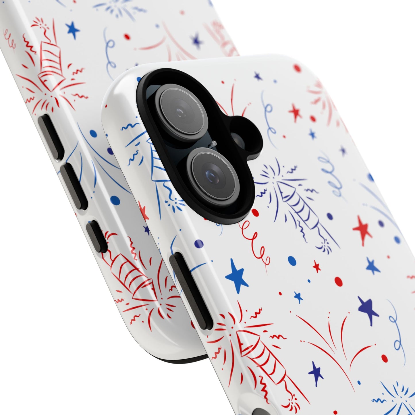 Patriotic Fireworks Tough Phone Case — Red, White & Blue Star Confetti Design